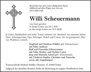 Traueranzeige von Willi Scheuermann von vrm-trauer