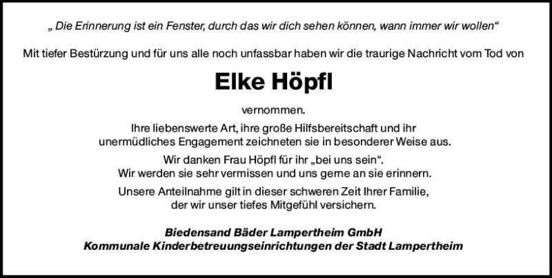  Traueranzeige für Elke Höpfl vom 18.06.2020 aus vrm-trauer