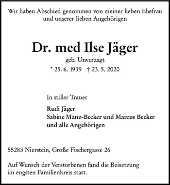 Traueranzeige von Ilse Jäger von vrm-trauer