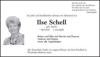 Traueranzeige von Ilse Schell von vrm-trauer