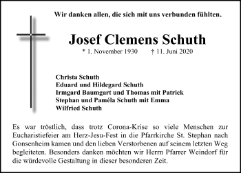 Traueranzeige von Josef Clemens Schuth von vrm-trauer