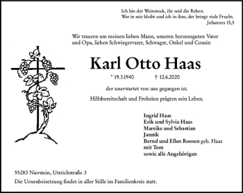 Traueranzeige von Karl Otto Haas von vrm-trauer