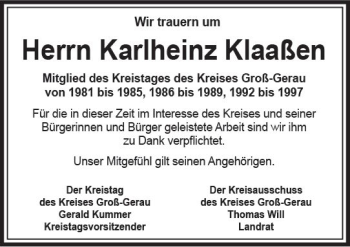 Traueranzeige von Karlheinz Klaaßen von vrm-trauer