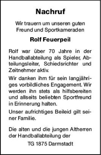 Traueranzeige von Rolf Feuerpeil von vrm-trauer