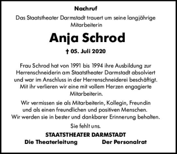 Traueranzeige von Anja Schrod von vrm-trauer