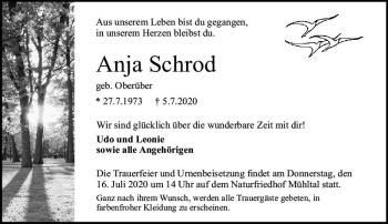 Traueranzeige von Anja Schrod von vrm-trauer