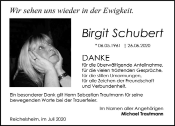 Traueranzeige von Birgit Schubert von vrm-trauer