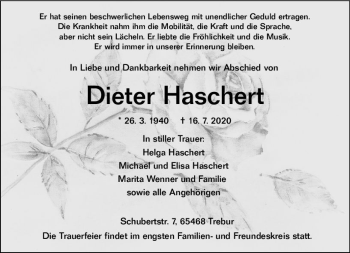 Traueranzeige von Dieter Haschert von vrm-trauer
