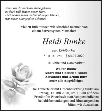Traueranzeige von Heidi Blinke von vrm-trauer