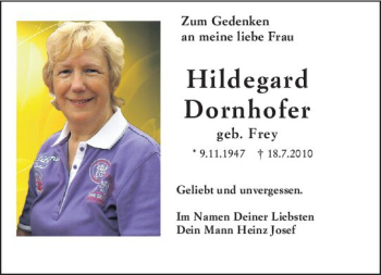 Traueranzeige von Hildegard Dornhofer von vrm-trauer