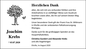 Traueranzeige von Joachim Krebs von vrm-trauer
