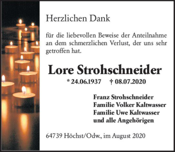 Traueranzeige von Lore Strohschneider von vrm-trauer