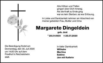 Traueranzeige von Margarete Dingeldein von vrm-trauer