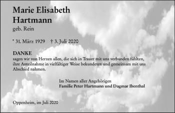 Traueranzeige von Marie Elisabeth Hartmann von vrm-trauer