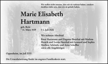 Traueranzeige von Marie Elisabeth Hartmann von vrm-trauer