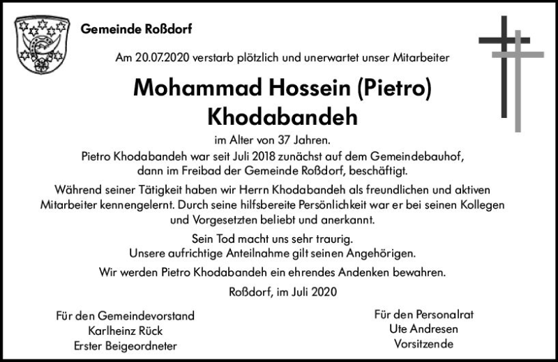  Traueranzeige für Mohammad Hossein Khodabandeh vom 25.07.2020 aus vrm-trauer