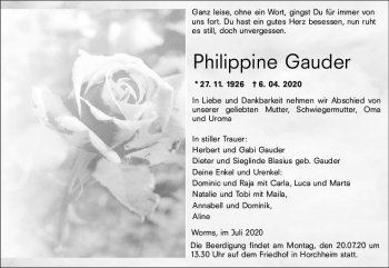 Traueranzeige von Philippine Gauder von vrm-trauer