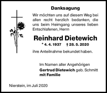 Traueranzeige von Reinhard Dietewich von vrm-trauer