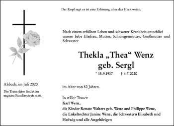 Traueranzeige von Thekla Wenz von vrm-trauer