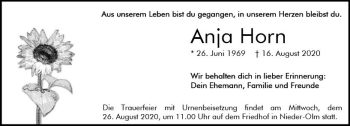 Traueranzeige von Anja Horn von vrm-trauer