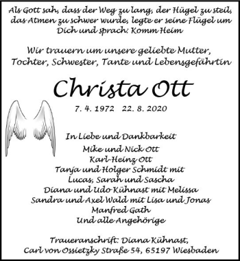 Traueranzeige von Christa Ott von vrm-trauer