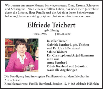 Traueranzeige von Elfriede Teichert von vrm-trauer