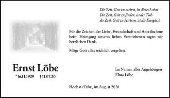 Traueranzeige von Ernst Löbe von vrm-trauer
