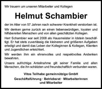 Traueranzeige von Helmut Schambier von vrm-trauer