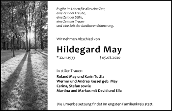 Traueranzeige von Hildegard May von vrm-trauer