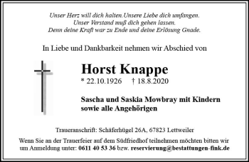 Traueranzeige von Horst Knappe von vrm-trauer
