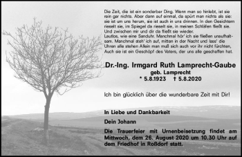 Traueranzeige von Irmgard Ruth Lamprecht-Gaube von vrm-trauer