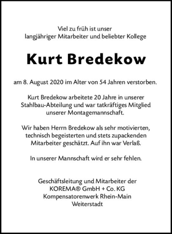 Traueranzeige von Kurt Bredekow von vrm-trauer
