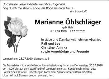 Traueranzeige von Marianne Öhlschläger von vrm-trauer