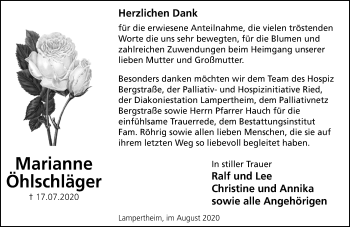 Traueranzeige von Marianne Öhlschläger von vrm-trauer
