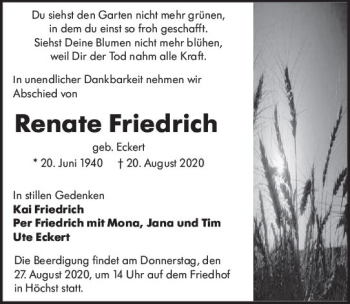 Traueranzeige von Renate Friedrich von vrm-trauer