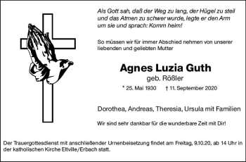 Traueranzeige von Agnes Luzia guth von vrm-trauer