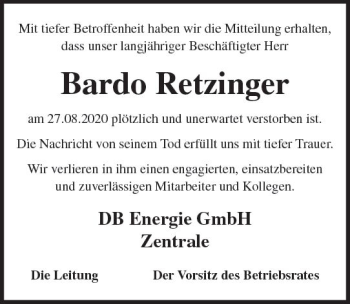 Traueranzeige von Bardo Retzinger von vrm-trauer