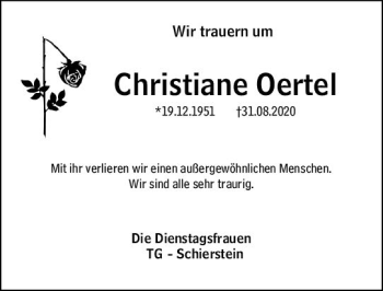 Traueranzeige von Christine Oertel von vrm-trauer