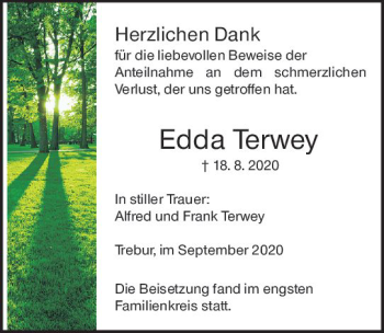 Traueranzeige von Edda Terwey von vrm-trauer