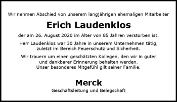 Traueranzeige von Erich Laudenklos von vrm-trauer