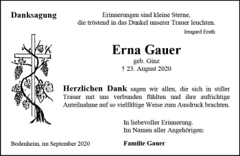 Traueranzeige von Erna Gauer von vrm-trauer