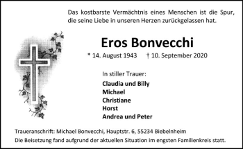 Traueranzeige von Eros Bonvecchi von vrm-trauer