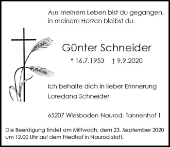 Traueranzeige von Günter Schneider von vrm-trauer