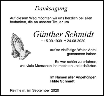 Traueranzeige von Günther Schmidt von vrm-trauer