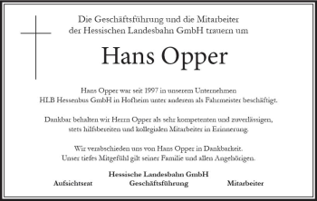 Traueranzeige von Hans Opper von vrm-trauer