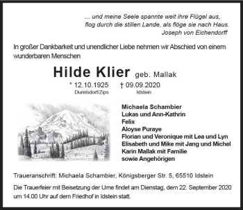Traueranzeige von Hilde Klier von vrm-trauer