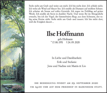 Traueranzeige von Ilse Hoffmann von vrm-trauer