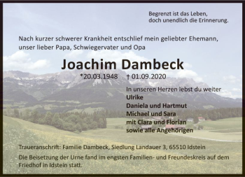 Traueranzeige von Joachim Dambeck von vrm-trauer