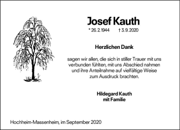 Traueranzeige von Josef Kauth von vrm-trauer