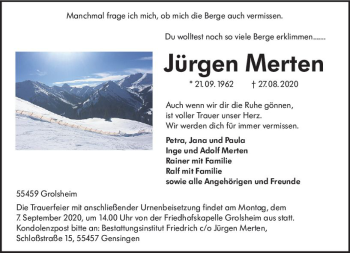 Traueranzeige von Jürgen Merten von vrm-trauer
